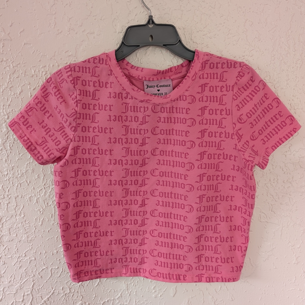 Juicy Couture Pink Logo Crop Top T-shirt Women's Size Large
